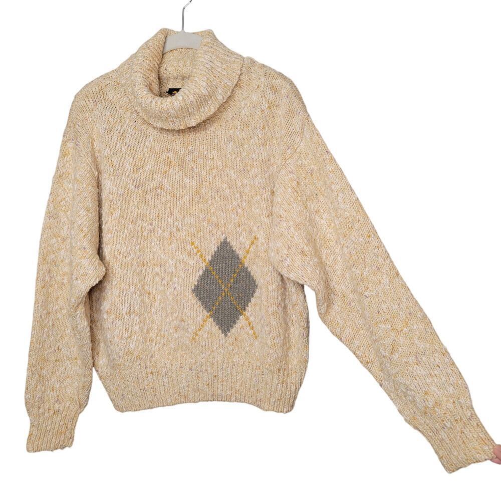 LizSport sweater women's size L‎ beige cotton blend cowl neck classic 80's 90's